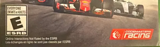 F1 2015, the ESRB box on its front