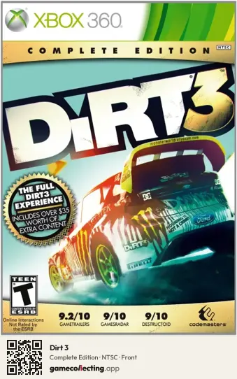 Dirt 3 Xbox 360, NTSC box front