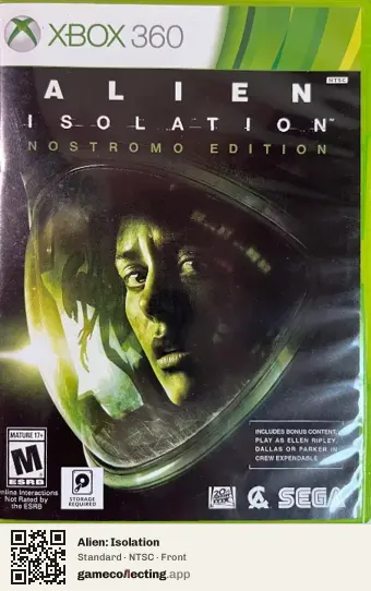 Alien: Isolation Xbox 360, NTSC box front