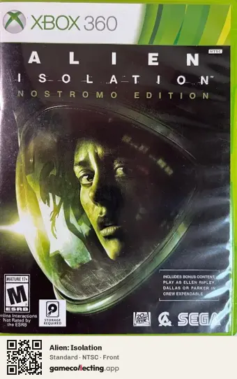 Alien: Isolation Xbox 360, NTSC box front