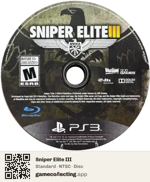 Sniper Elite III PlayStation 3, NTSC disc
