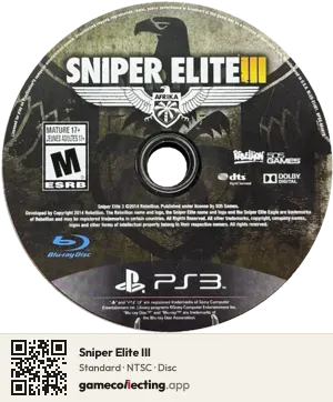Sniper Elite III PlayStation 3, NTSC disc