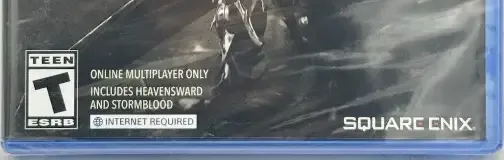 Final Fantasy XIV: Shadowbringers, the ESRB box on its front