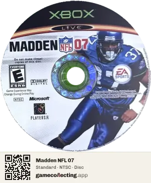 Madden NFL 07 Xbox, NTSC disc