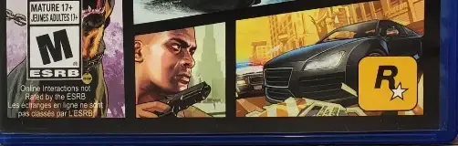 Grand Theft Auto V, the ESRB box on its front
