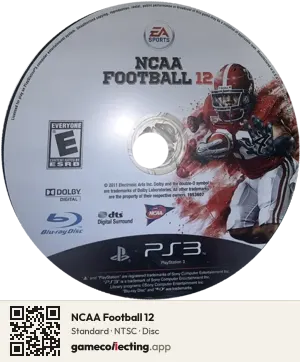 NCAA Football 12 PlayStation 3, NTSC disc