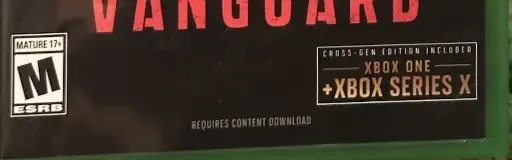 Call of Duty: Vanguard, the ESRB box on its front