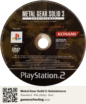 Metal Gear Solid 3: Subsistence PlayStation 2, PAL disc