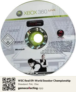 WSC Real 09: World Snooker Championship Xbox 360, PAL disc