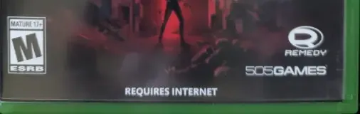 Control, the ESRB box on its front