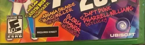 Just Dance 2014, the ESRB box on its front