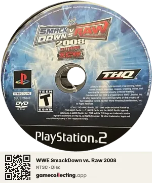 WWE SmackDown vs. Raw 2008 PlayStation 2, NTSC disc