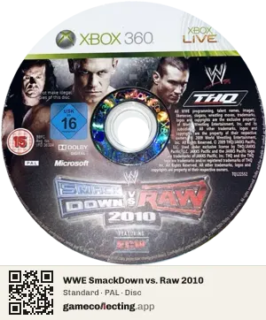 WWE SmackDown vs. Raw 2010 Xbox 360, PAL disc