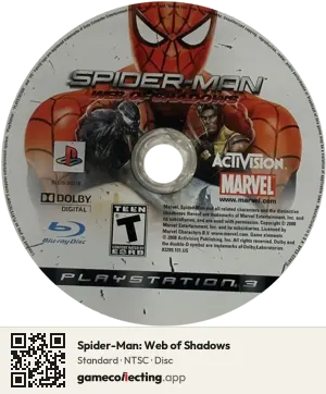 Spider-Man: Web of Shadows PlayStation 3, NTSC disc