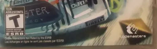 Dirt 3, the ESRB box on its front