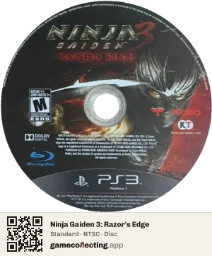 Ninja Gaiden 3: Razor's Edge PlayStation 3, NTSC disc