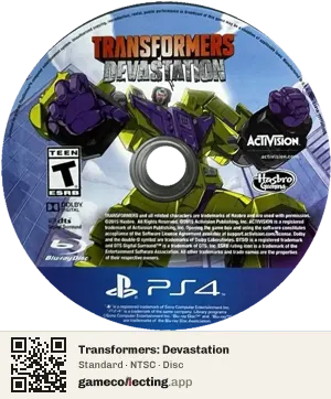 Transformers: Devastation PlayStation 4, NTSC disc