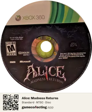 Alice: Madness Returns Xbox 360, NTSC disc