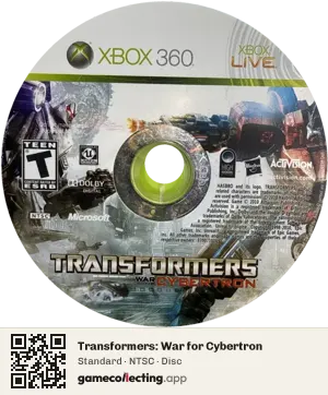 Transformers: War for Cybertron Xbox 360, NTSC disc