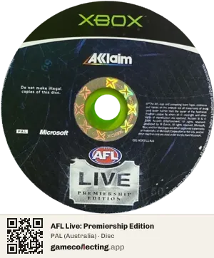 AFL Live: Premiership Edition Xbox, PAL disc