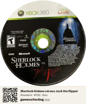 Sherlock Holmes versus Jack the Ripper Xbox 360, NTSC disc