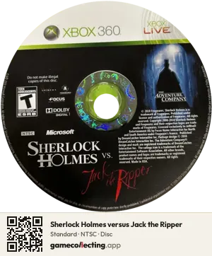 Sherlock Holmes versus Jack the Ripper Xbox 360, NTSC disc