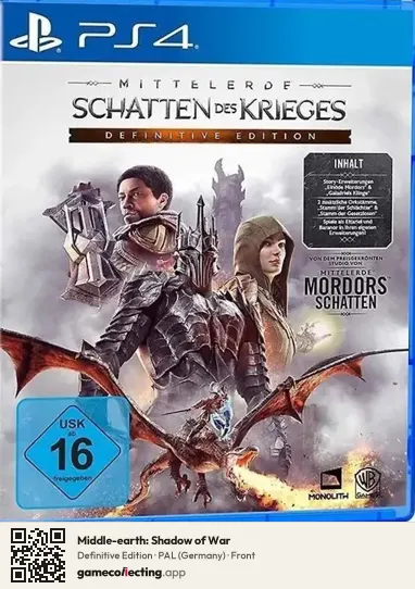Middle-earth: Shadow of War PlayStation 4, Germany box front