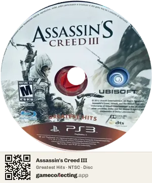 Assassin's Creed III PlayStation 3, NTSC disc