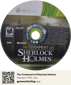 The Testament of Sherlock Holmes Xbox 360, NTSC disc
