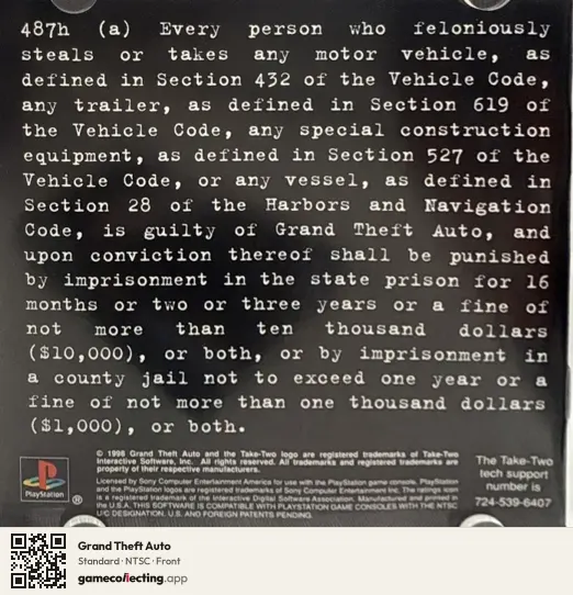 Grand Theft Auto PlayStation, NTSC box front