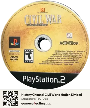 History Channel Civil War a Nation Divided PlayStation 2, NTSC disc