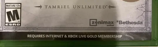 The Elder Scrolls Online: Tamriel Unlimited, the ESRB box on its front