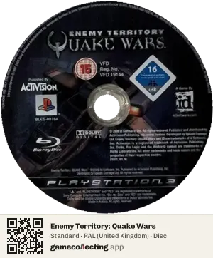 Enemy Territory: Quake Wars PlayStation 3, PAL disc