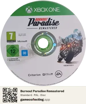 Burnout Paradise Remastered Xbox One, PAL disc