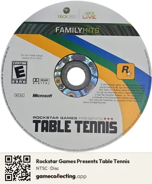 Rockstar Games Presents Table Tennis Xbox 360, NTSC disc