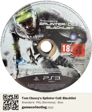 Tom Clancy's Splinter Cell: Blacklist PlayStation 3, PAL disc