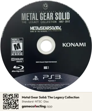 Metal Gear Solid: The Legacy Collection PlayStation 3, NTSC disc