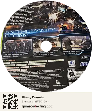 Binary Domain Xbox 360, NTSC disc