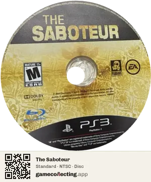 The Saboteur PlayStation 3, NTSC disc