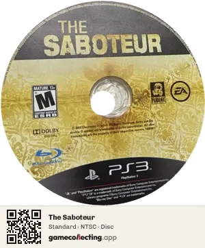 The Saboteur PlayStation 3, NTSC disc