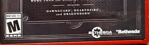 The Elder Scrolls V: Skyrim, the ESRB box on its front