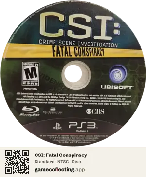 CSI: Fatal Conspiracy PlayStation 3, NTSC disc