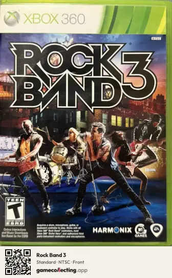 Rock Band 3 Xbox 360, NTSC box front