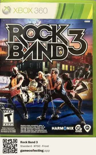 Rock Band 3 Xbox 360, NTSC box front