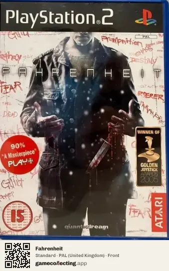 Fahrenheit PlayStation 2, United Kingdom box front