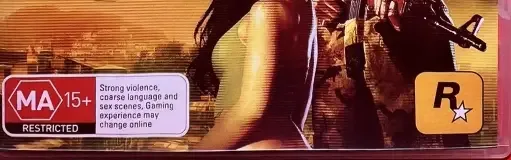 Max Payne 3, the Australian classification mark on its front