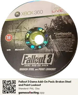 Fallout 3 Game Add-On Pack: Broken Steel and Point Lookout Xbox 360, PAL disc