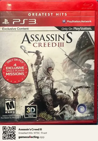 Assassin's Creed III PlayStation 3, NTSC box front