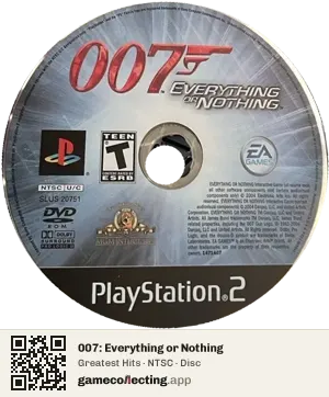 007: Everything or Nothing PlayStation 2, NTSC disc