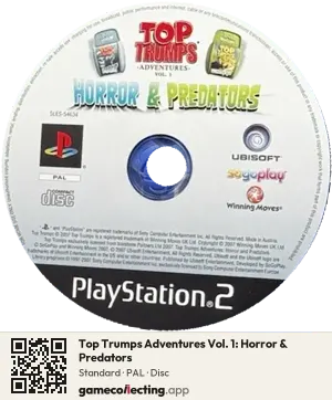 Top Trumps Adventures Vol. 1: Horror & Predators PlayStation 2, PAL disc